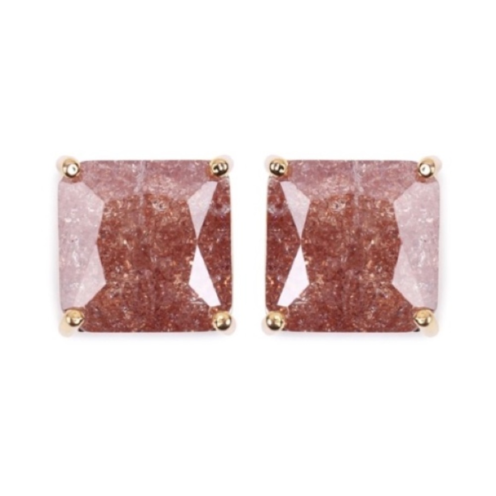 Cubic Zirconia Square Stud Earrings - Cinnamon